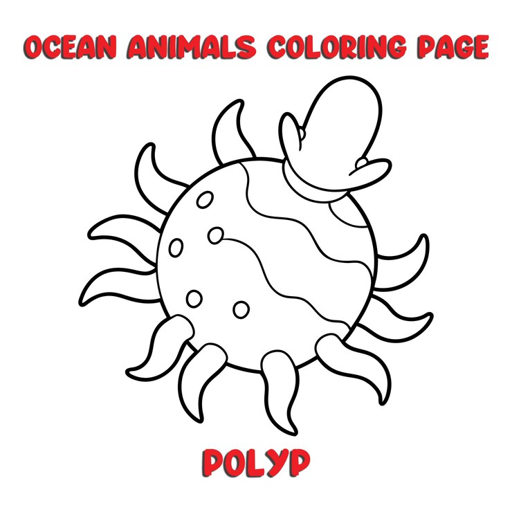 Vetor ilustração de desenho animado preto e branco de personagem animal polyp bonito para livro de colorir