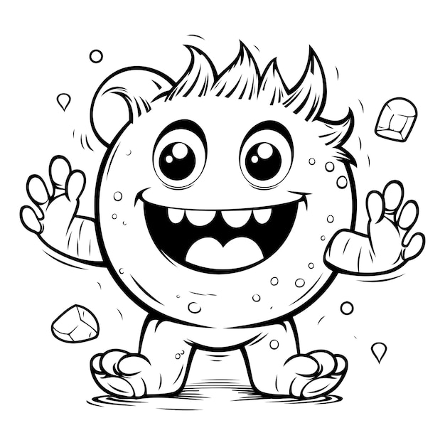 Vetor ilustração de desenho animado preto e branco de personagem bonito e sorridente do bebê monstro para livro de colorir