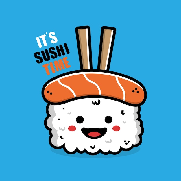 Ilustração de desenho animado sushi comida japonesa fofa