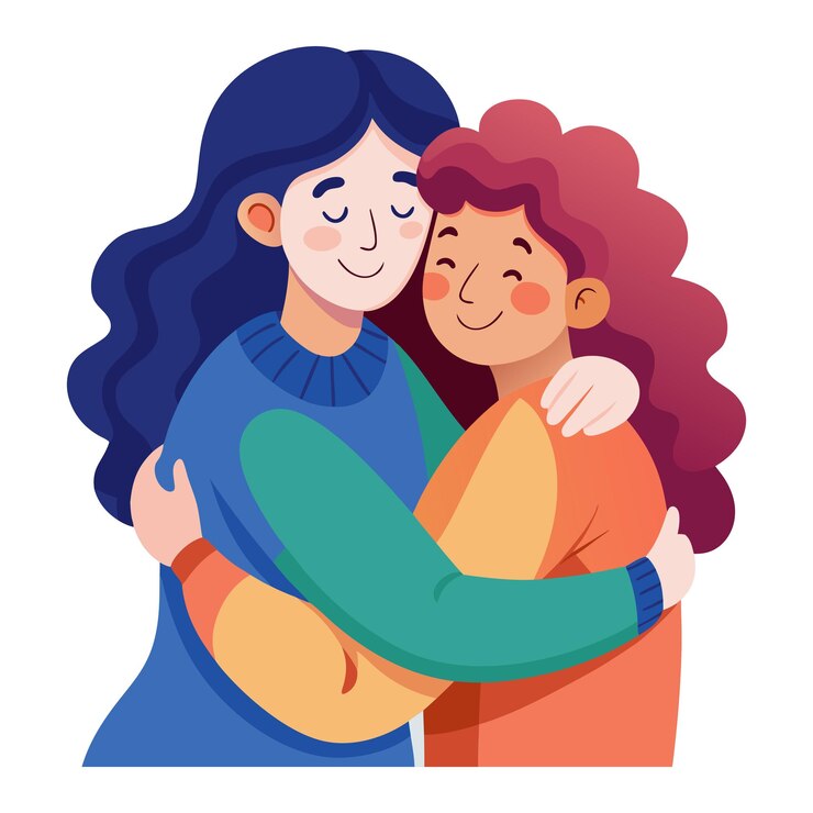 Vetor ilustração de desenho animado vetorial de encontro feliz de dois amigos abraçando dois amigos felizes