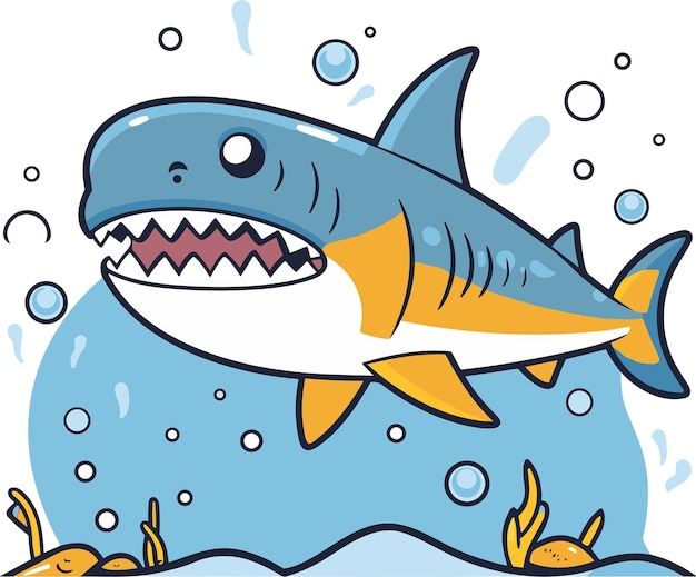 Ilustração de desenho animado vetorial subaquático de peixe tubarão branco