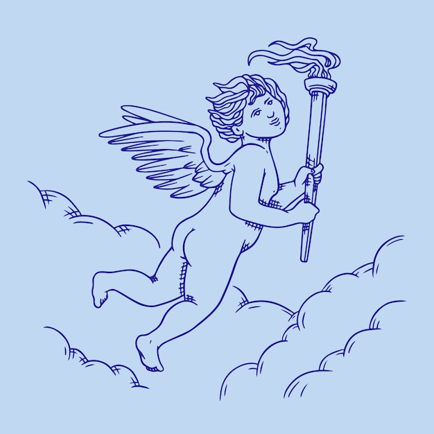 Vetor ilustração de desenho de anjo bebê desenhado à mão