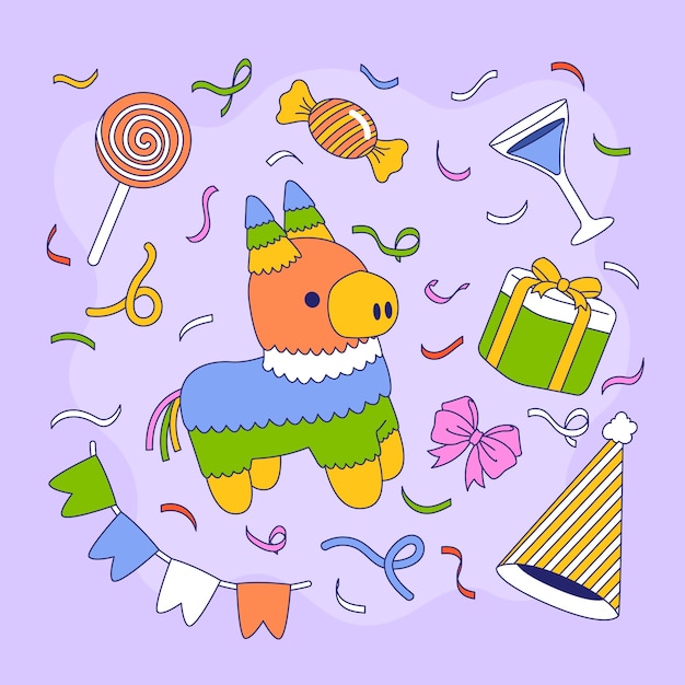 Ilustração de desenho de confete de aniversário desenhado à mão