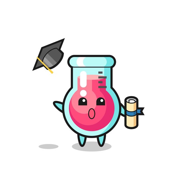 Ilustração de desenho de copo de laboratório jogando o chapéu na formatura