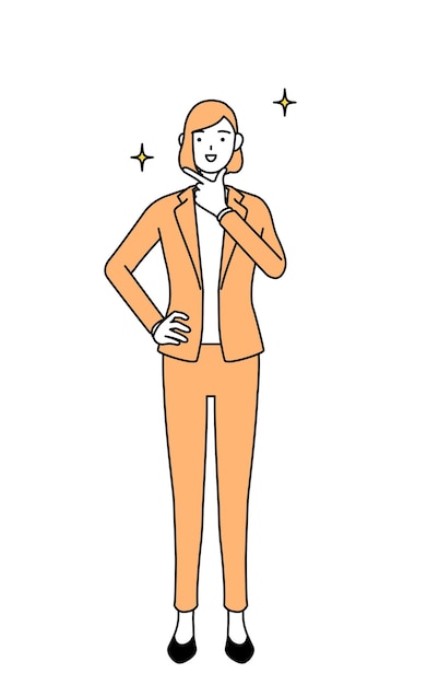 Vetor ilustração de desenho de linha simples de uma empresária de terno em uma pose confiante