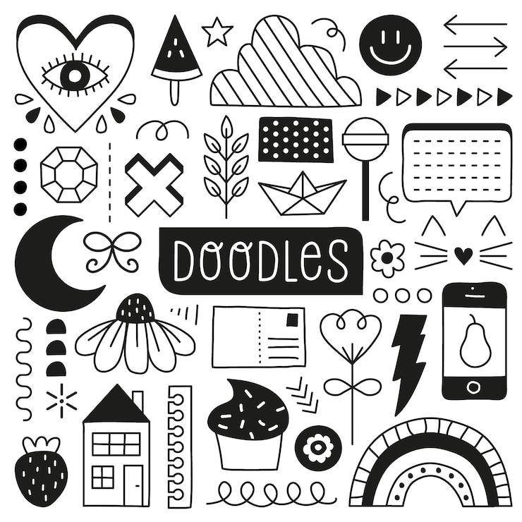 Vetor ilustração de desenho de linha vetorial de conjunto de doodles