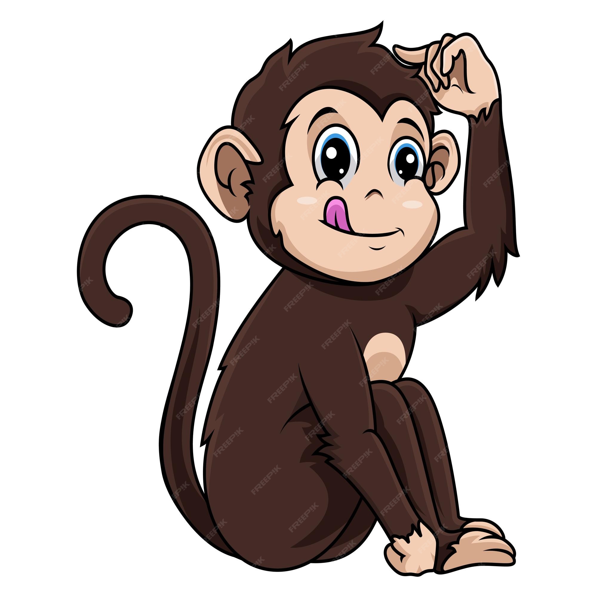 Um Desenho Animado De Macaco Bonito Sentado E Sorrindo Ilustração do Vetor  - Ilustração de floresta, feliz: 157877170