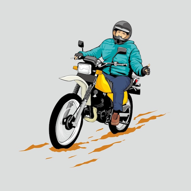 Ilustração de desenho de motocross da velha escola em estilo de arte vetorial.