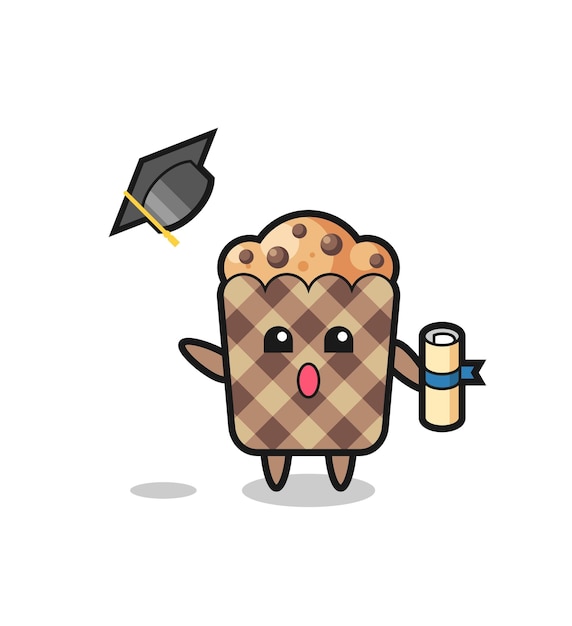 Ilustração de desenho de muffin jogando o chapéu na formatura