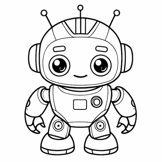 Ilustração de desenho de robô amigável engraçado para página de coloração
