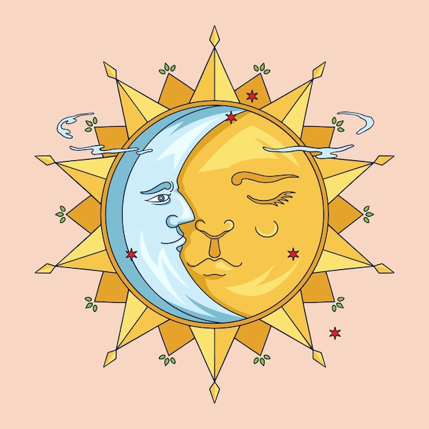 Vetor ilustração de desenho de sol e lua