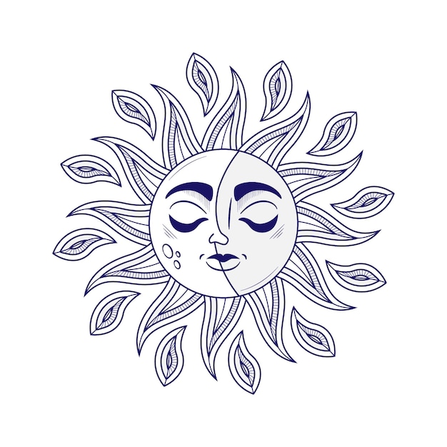 Vetor ilustração de desenho de sol e lua