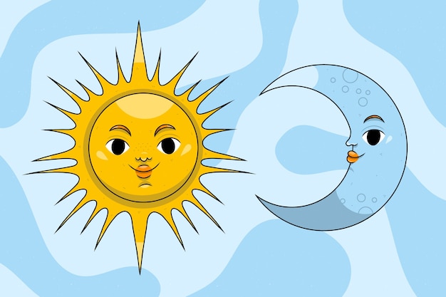 Ilustração de desenho de sol e lua