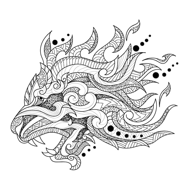 Ilustração de desenho de tatuagem de cabeça de dragão desenhada à mão