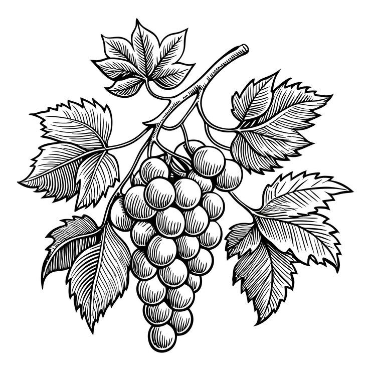 Ilustração de desenho de um feixe de videiras desenhadas à mão ilustração de galhos de uvas desenhados à mão
