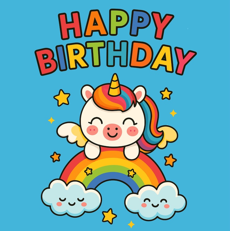 Vetor ilustração de desenho de unicórnio de feliz aniversário