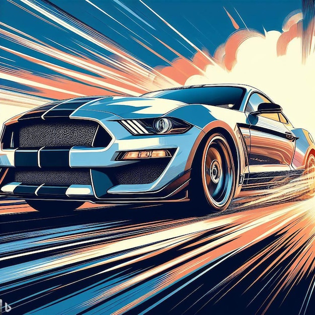 Vetor ilustração de desenho hiperrealista ford gt vintage shelby eleanor muscle car v8 cartaz papel de parede