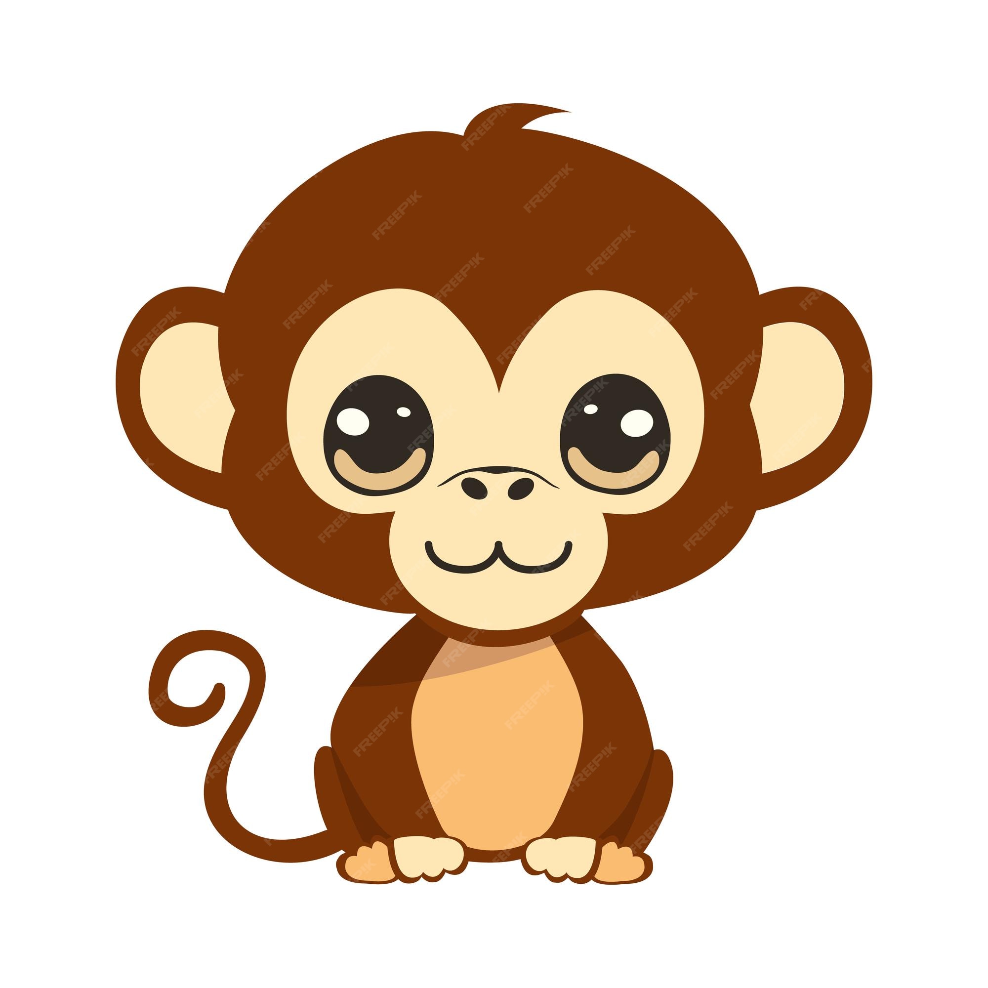 Macaco-desenho Animado Kawaii Cara-quadrada Macaco Ilustração do Vetor -  Ilustração de encantador, olhos: 276008151