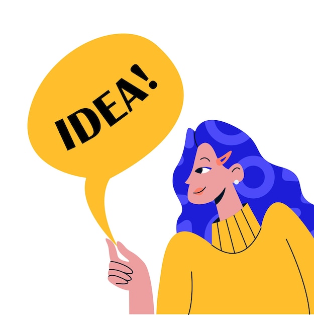 Ilustração de desenho vetorial da ideia das mulheres veio personagem feminina Word