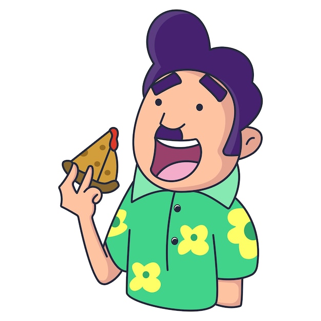 Ilustração de desenho vetorial de menino está mostrando samosa