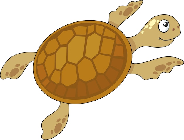 Ilustração de desenho vetorial de tartaruga marinha fofa isolada em fundo branco para ilustração de crianças impressas
