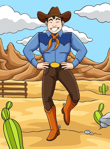 Vetor ilustração de desenhos animados coloridos de dança de cowboy