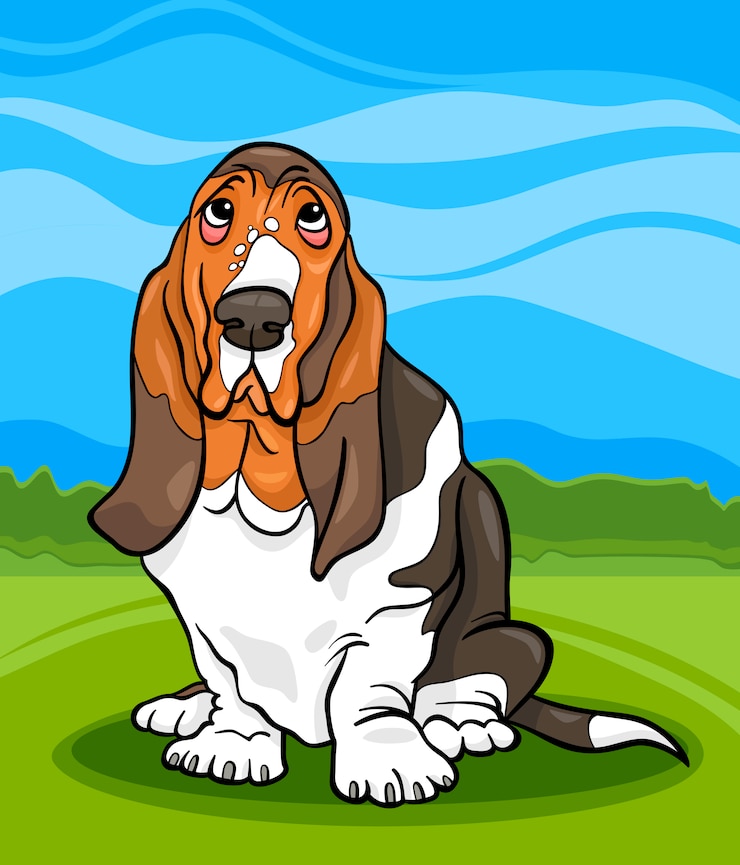 Vetor ilustração de desenhos animados de cão de cão de basset
