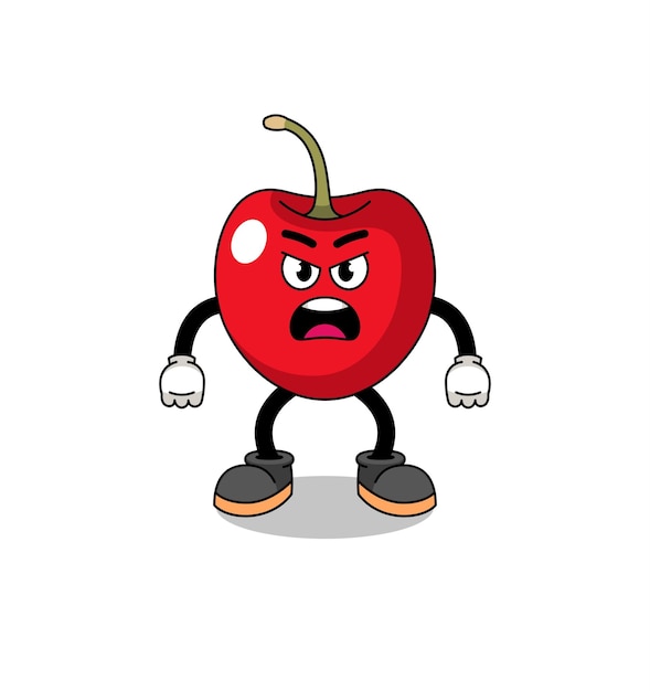 Ilustração de desenhos animados de cereja com design de personagens de expressão de raiva