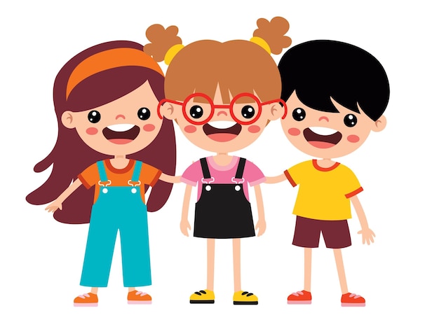 Ilustração de desenhos animados de crianças se abraçando