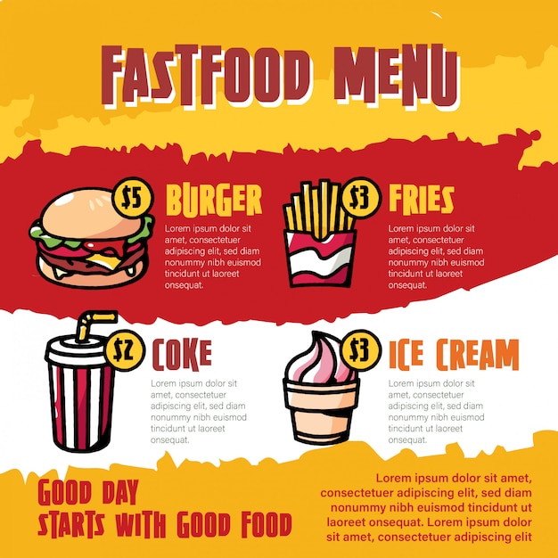 Vetor ilustração de desenhos animados de menu de fast-food