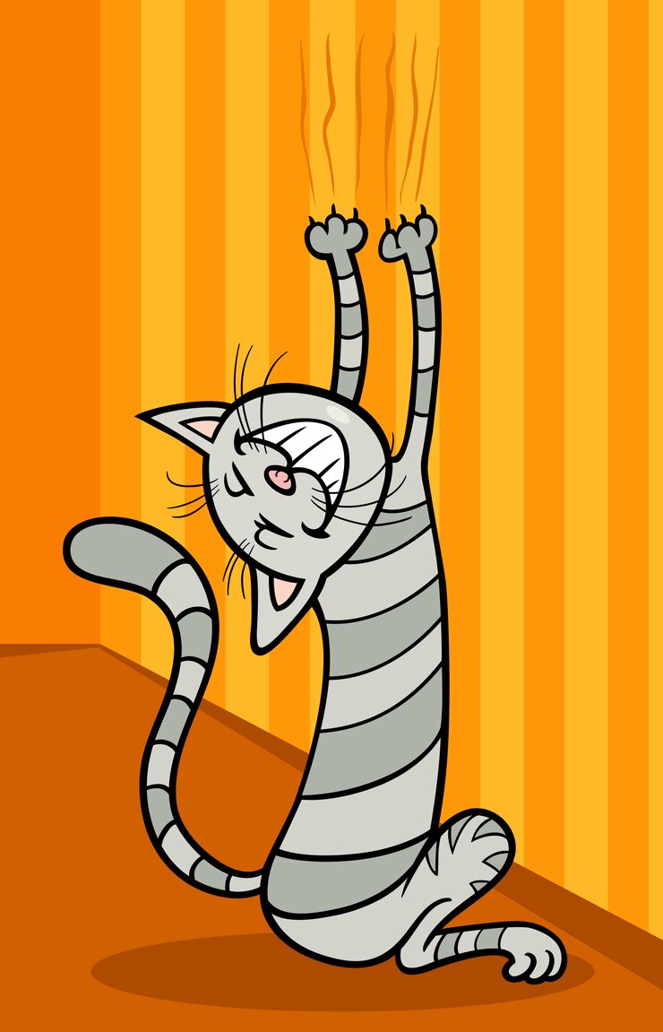 Vetor ilustração de desenhos animados de parede de arranhões do gato
