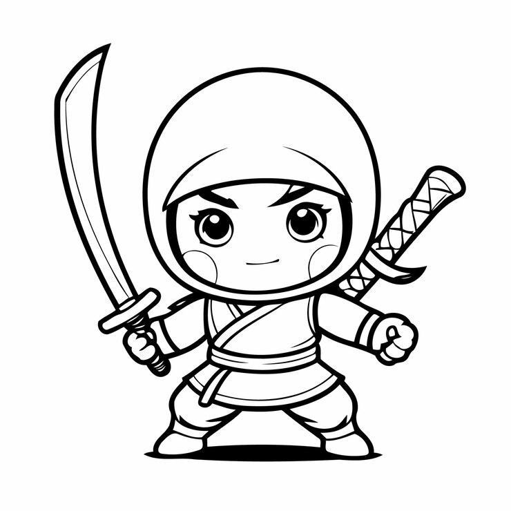 Vetor ilustração de desenhos animados ninja para crianças página
