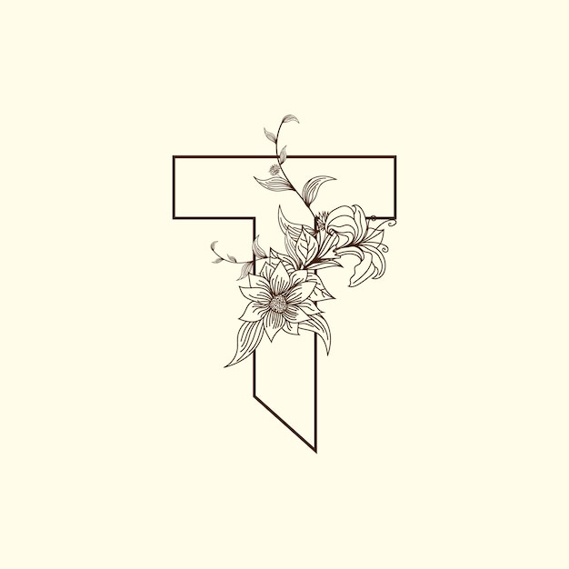 Ilustração de design de alfabeto de arte de linha de letra floral