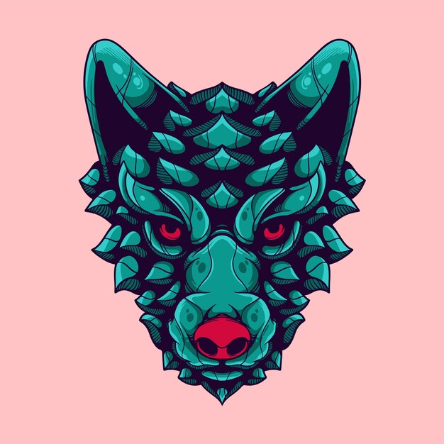 Ilustração de design de arte esboçada de cara de lobo