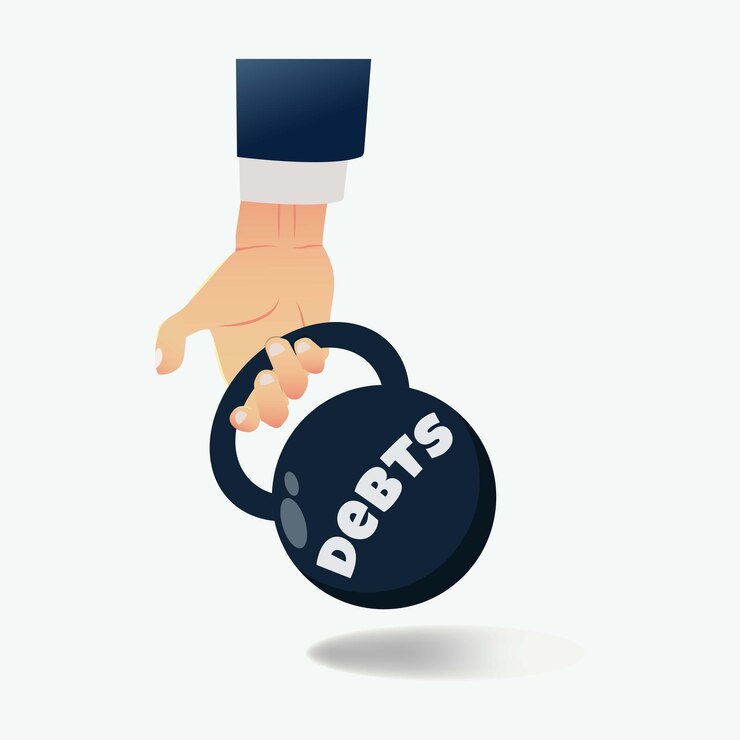 Vetor ilustração de design de bola de mão de um empresário levantando dívidas