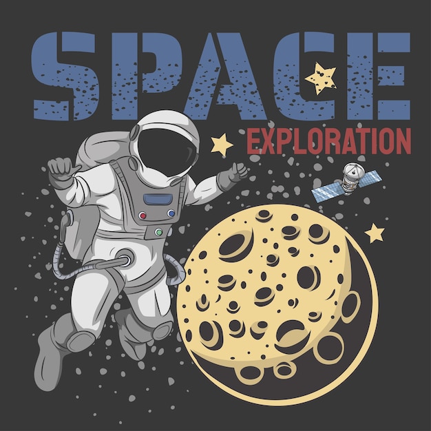 Ilustração de design de camiseta de exploração espacial de astronauta versão colorida