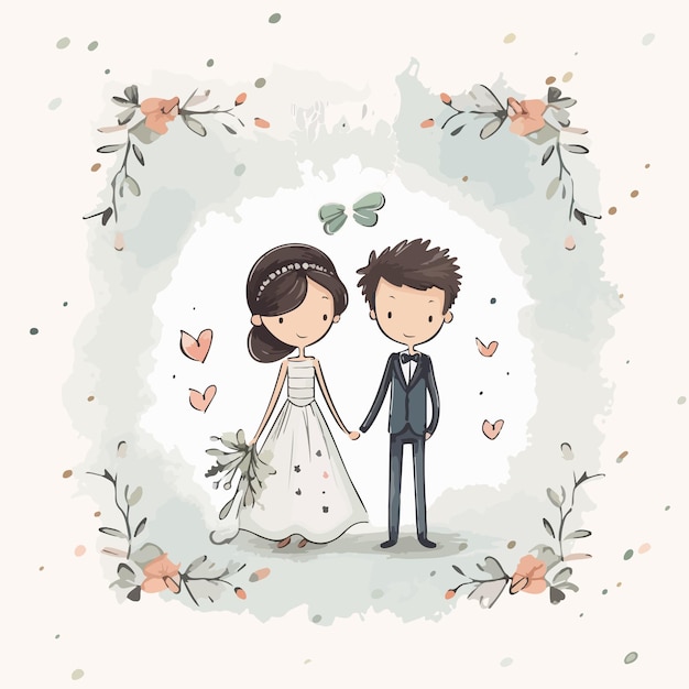 Ilustração de design de cartão vetorial de casal de casamento