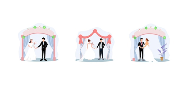Ilustração de design de casamento de pacote plano