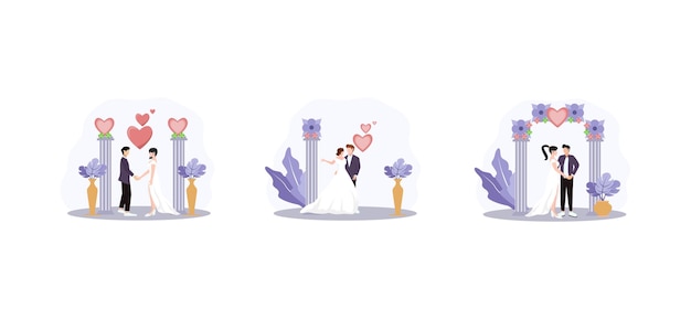 Ilustração de design de casamento de pacote plano