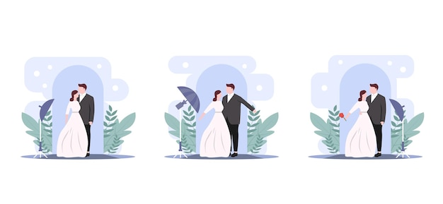 Vetor ilustração de design de casamento de pacote plano