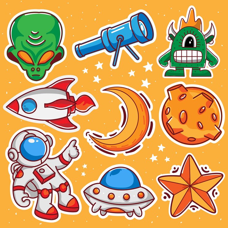 Vetor ilustração de design de desenho animado de adesivo espacial