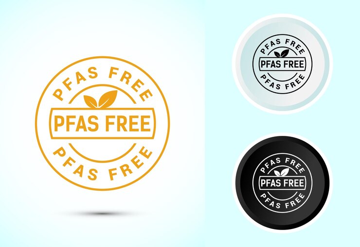 Vetor ilustração de design de ícone livre de pfas emblema de rótulo libre de pfas símbolo de nutrição adequada em cor preta e branca