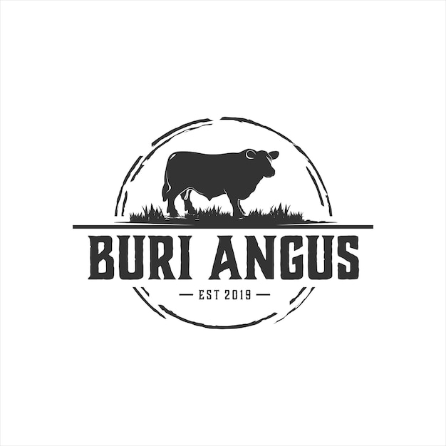 Ilustração de design de logotipo de gado de casa de fazenda de vaca vintage