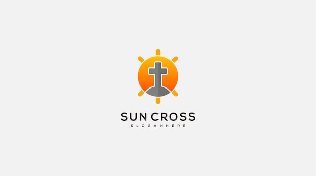 Ilustração de design de logotipo de vetor de ícone de cruz do sol