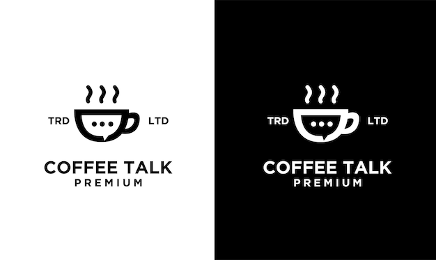 Ilustração de design de logotipo de vetor preto simples de conversa de café