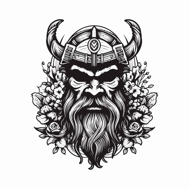 Vetor ilustração de design de logotipo desenhado à mão de guerreiro viking