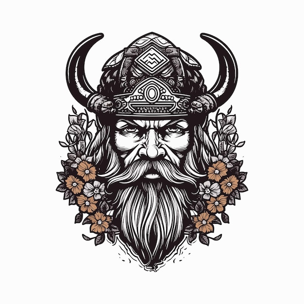 Vetor ilustração de design de logotipo desenhado à mão de guerreiro viking