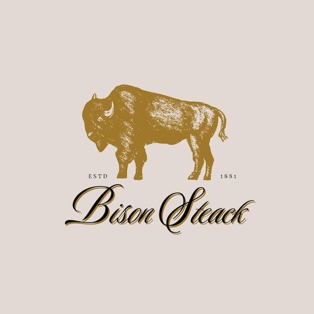 Ilustração de design de logotipo retrô de bife de bisão
