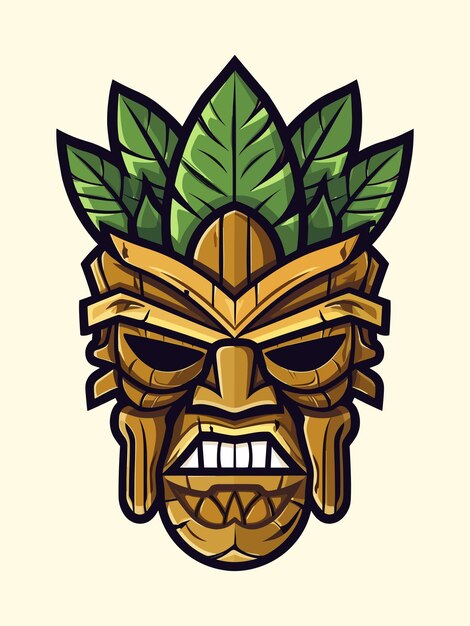 Vetor ilustração de design de logotipo tribal desenhado à mão de máscara tiki de madeira