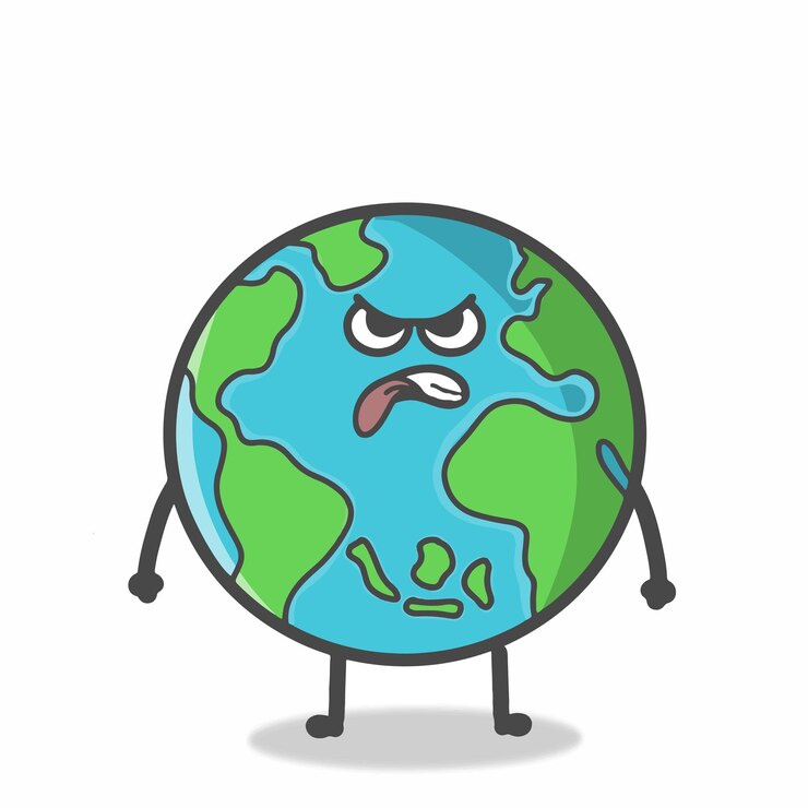 Vetor ilustração de design de modelo de vetor de emoticon de desenho animado plano de personagem de globo terrestre fofo